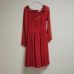 Timeless London Elegant Red Women's Cottagecore Midi  Dress. Sz 6 NWT